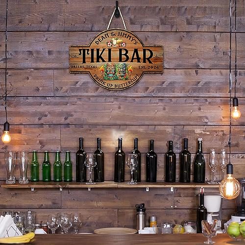 Miniatura 4 de THUYPT - Letrero personalizado de barra de Tiki, letrero impreso de madera, decoración de Tiki para colgar en la pared, letrero de playa Tiki Huts