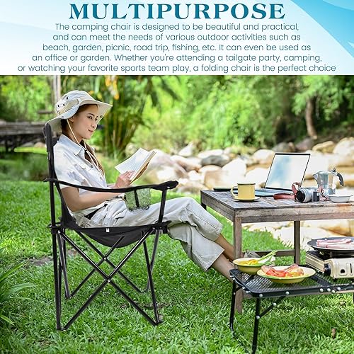 Miniatura 5 de Huwena Paquete de 4 sillas plegables de camping con bolsa de transporte, portavasos de malla versátil para soportes exteriores de hasta 330 libras,