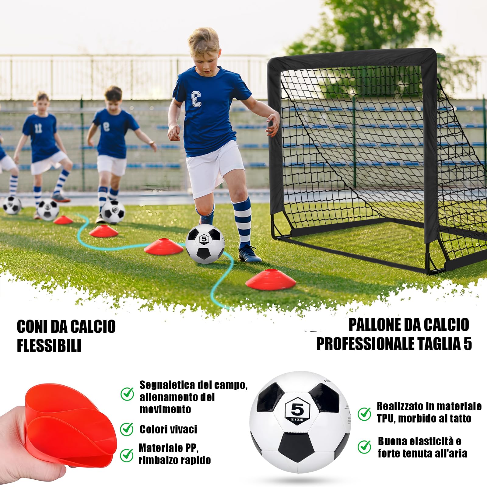 Porte da Calcio per Giardino, Porta da Calcio per 120x90cm, Porticine Da Calcio con Aste In Fibra di Vetro e Reti di Alta Qualità, Bullseye e Borsa per Giardino e Gioco per Interni - 4