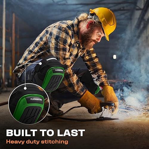 Miniatura 58 de Rodilleras Thunderbolt de trabajo, para construcción, colocación de pisos, limpieza de jardines, doble cojín de espuma de gel y correas Naranja