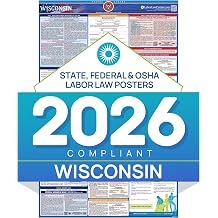 Wisconsin 2026 Labor Law Poster State & Federal Compliance OSHA, EEOC, FMLA, Minimum Wage Durable, Laminated & Waterproof Workplace Employment Poster Made in USA 26 x 39.5