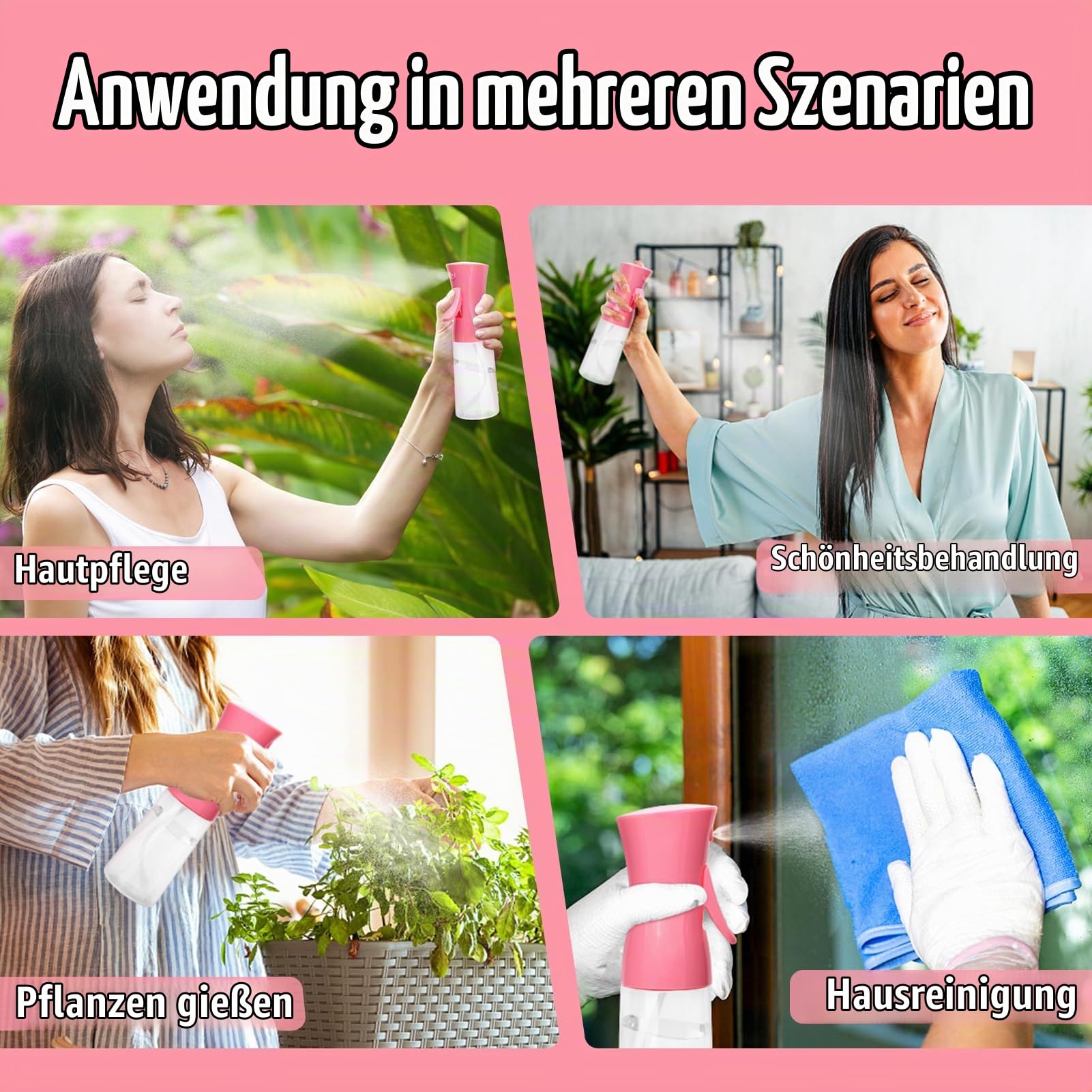 Sprühflasche für Haare, kontinuierlicher Wasserzerstäuber für Haarstyling, Salons, Reinigung, Pflanzen, ätherische Öldüfte, ultrafeiner Nebelzerstäuber, 200 ml / 6,8 OZ - rosa