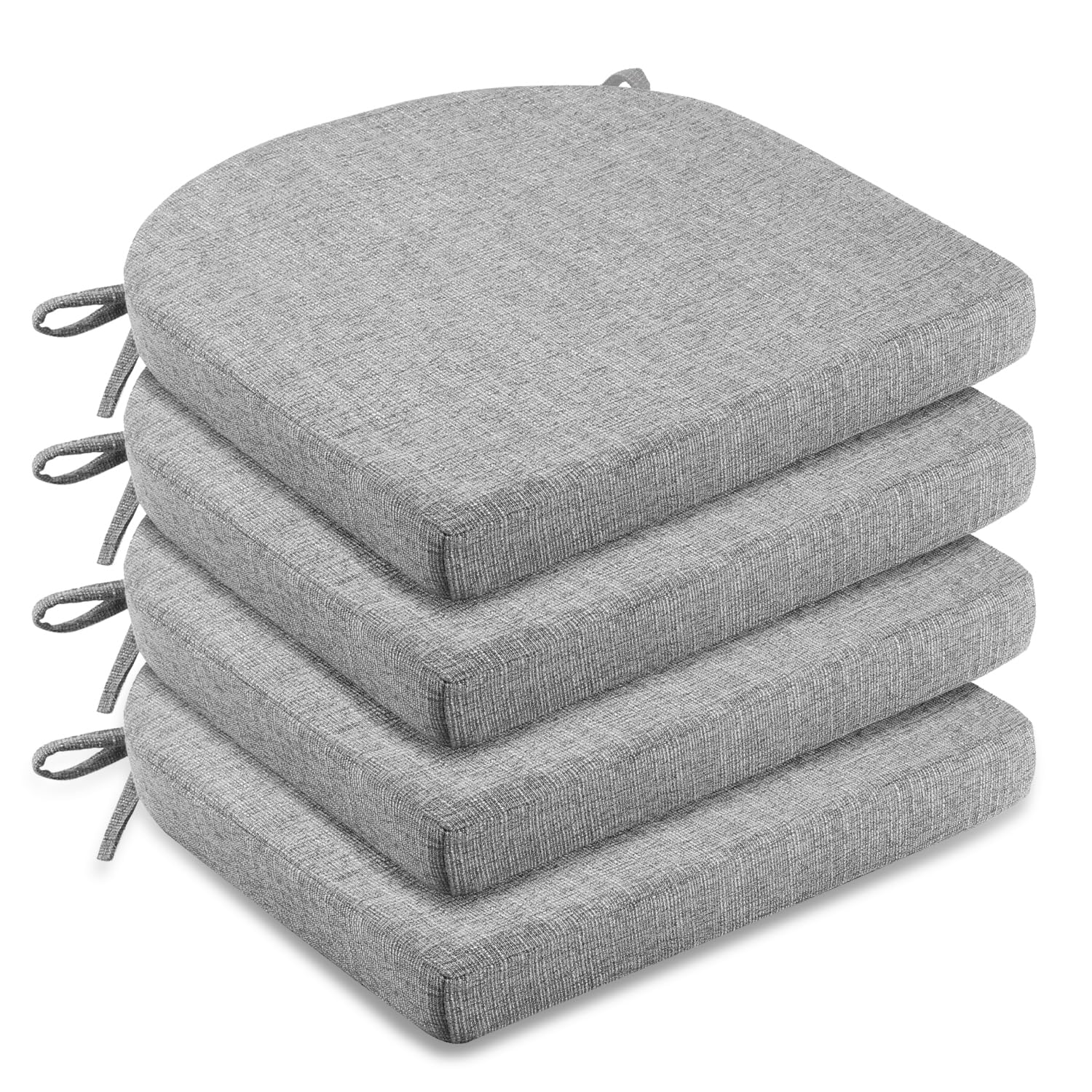 LOVTEX Chair Cushions for Dining Chairs 4 Pack - Memory Foam Chair Pads with Ties and Non-Slip Backing - Seat Cushion for Kitchen Chair 16x16x2, Light Gray