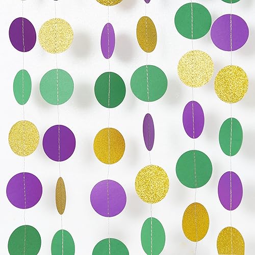 Miniatura 4 de Cheerland Telón de fondo de Mardi Gras de color verde dorado y morado con flecos de papel de aluminio para martes gruesos, guirnalda de lunares