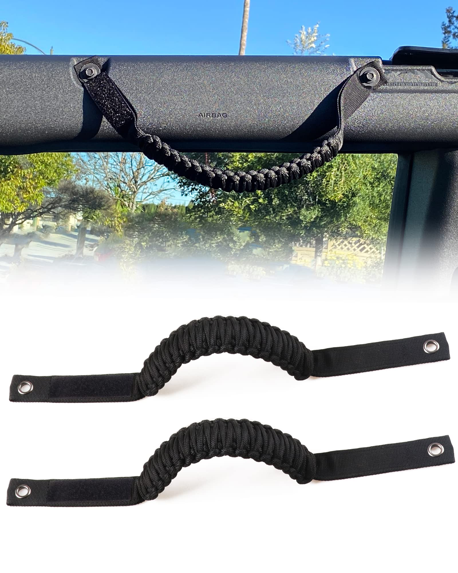 Roll Bar Paracord Grab Handles Grip Handle for Ford Bronco Accessories 2020 2021 2022 + Bonus Gift,2 Pack,Black