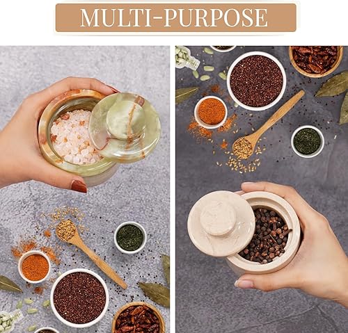 Miniatura 59 de MARBLOUS KRAFTS Salero de Mármol 3" Cebra Negra y Verona Cuenco de Sal Escamosa y Pimienta con Tapa, Almacenamiento para el Hogar y Recipientes