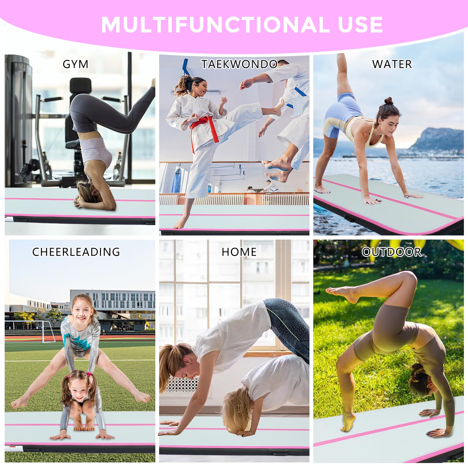 Air Matte Track - Tapis de gymnastique gonflable - 3/4/5/6 m - Avec pompe - Tapis d'entraînement - Tapis de fitness - Tapis de yoga pour la maison et l'extérieur
