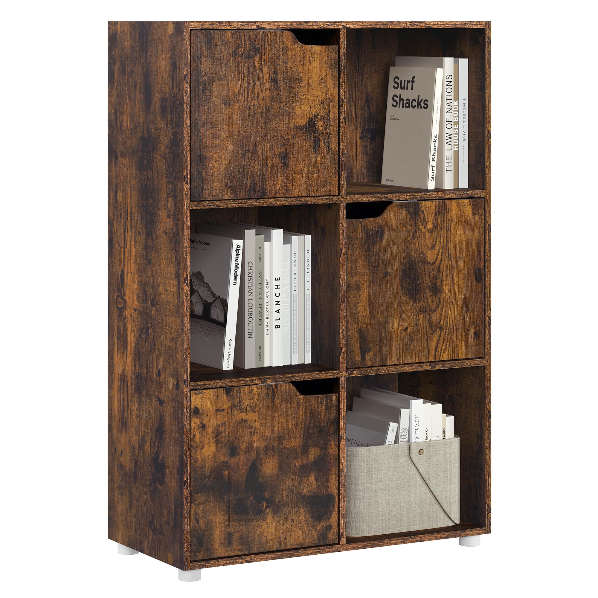 WOLTU Bücherregal, für Arbeitszimmer Schlafzimmer & Wohnzimmer, Bücherschrank mit 3 Türen und 6 Fächer, Aufbewahrungregal, 59,6 x 91 x 29 cm (B x H x T)