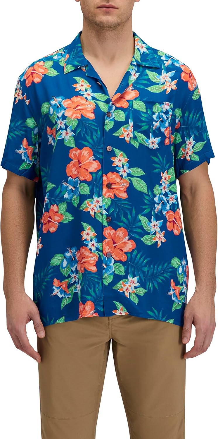 SUNDEK Men's Printed Short-Sleeve Button-Up Bowling Shirt