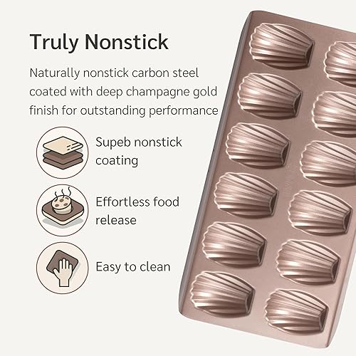 Miniatura 2 de HAPPIELS Sartén antiadherente no tóxica para madeleine de 12 pozos, juego de 2 (24 pozos)  Moldes antiadherentes no tóxicos para hornear  Molde para