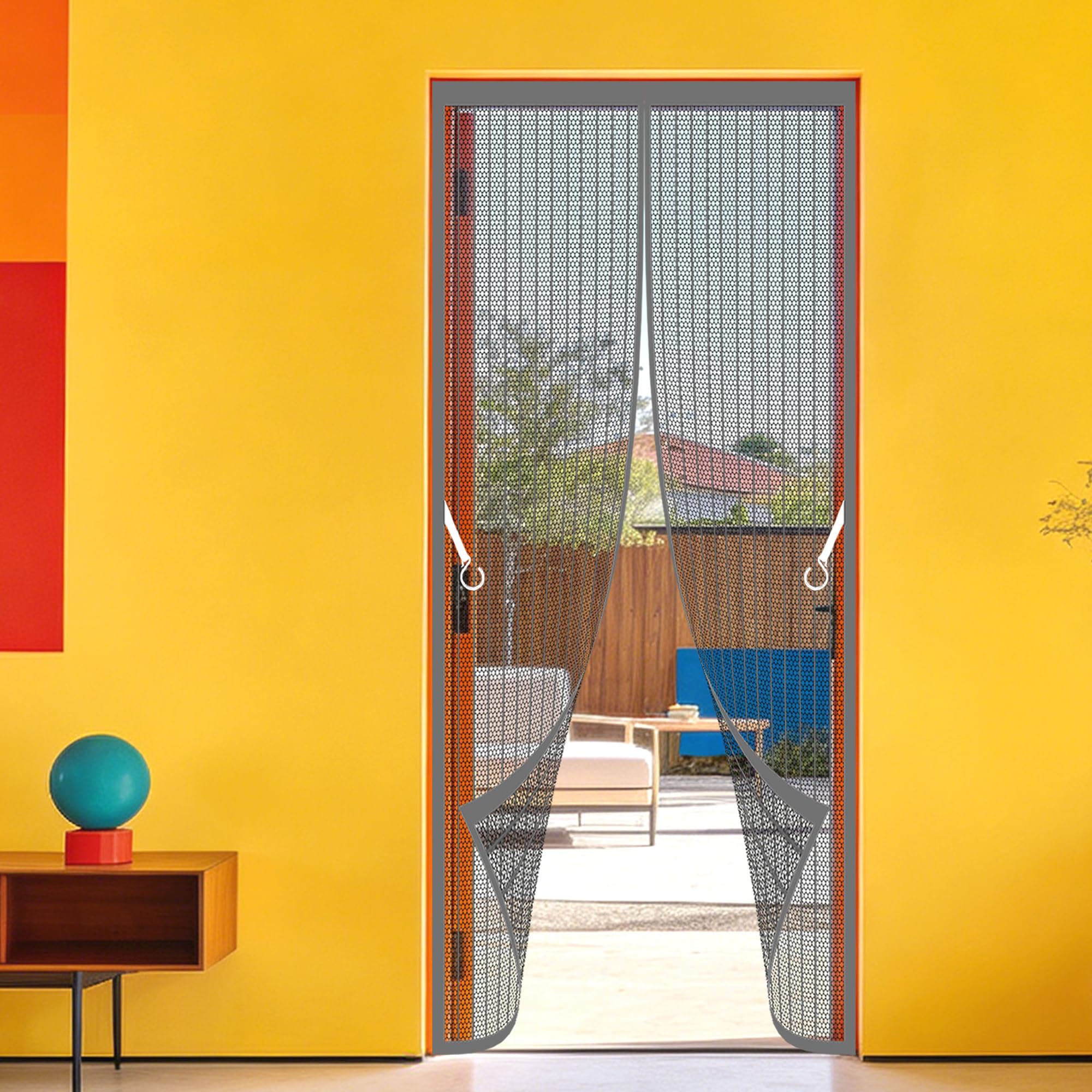 Fly Screen Door 121 x 271 cm No Drill Installation Anti Mosquito Or Anti Pest Magnetic Soft Door Powerful Magnets and Full Frame Magic Tape for Living Room, Bedroom, Patio, Grey