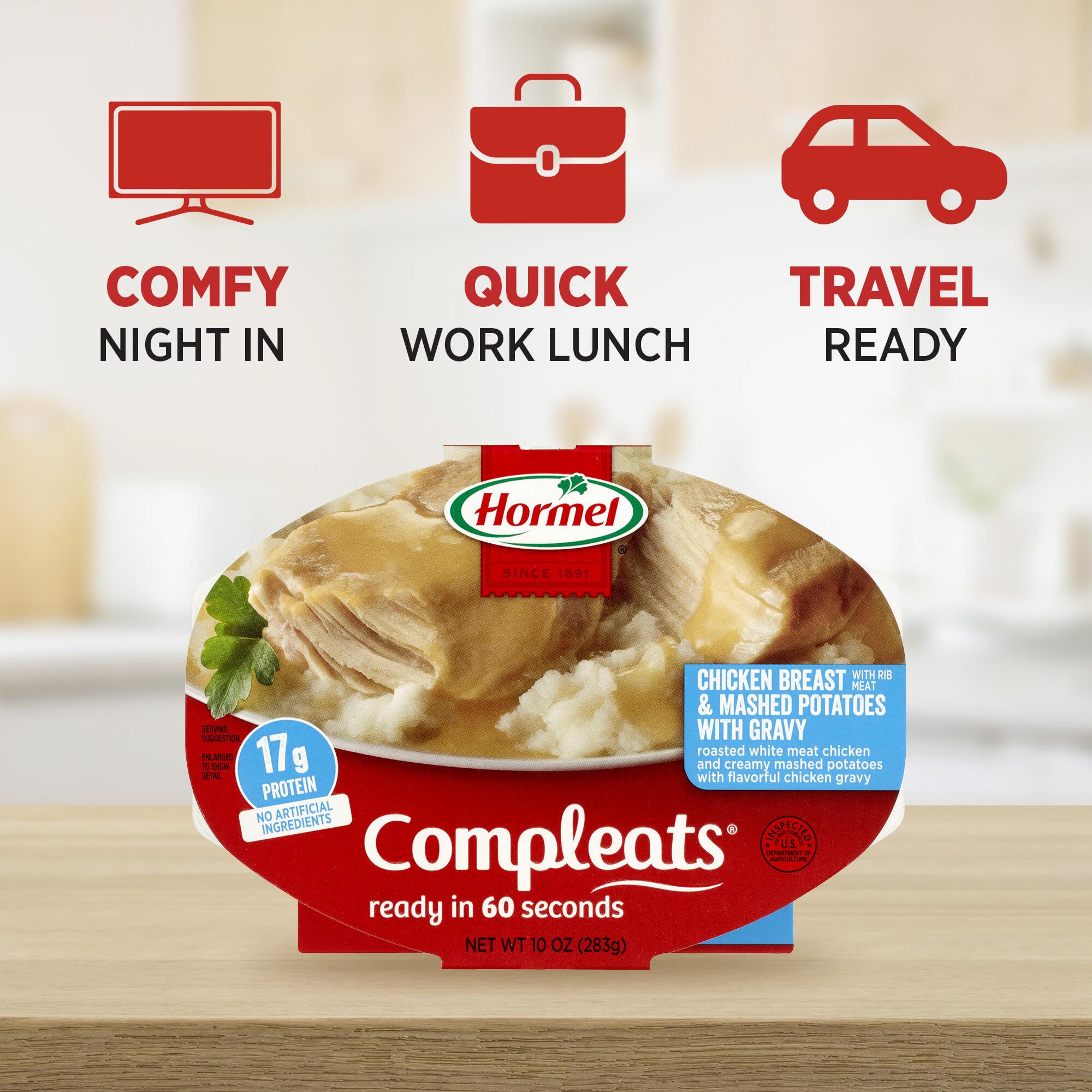 HORMEL COMPLEATS Chicken Breast & Mashed Potatoes With Gravy Microwave Tray, 10 oz (Pack of 6)