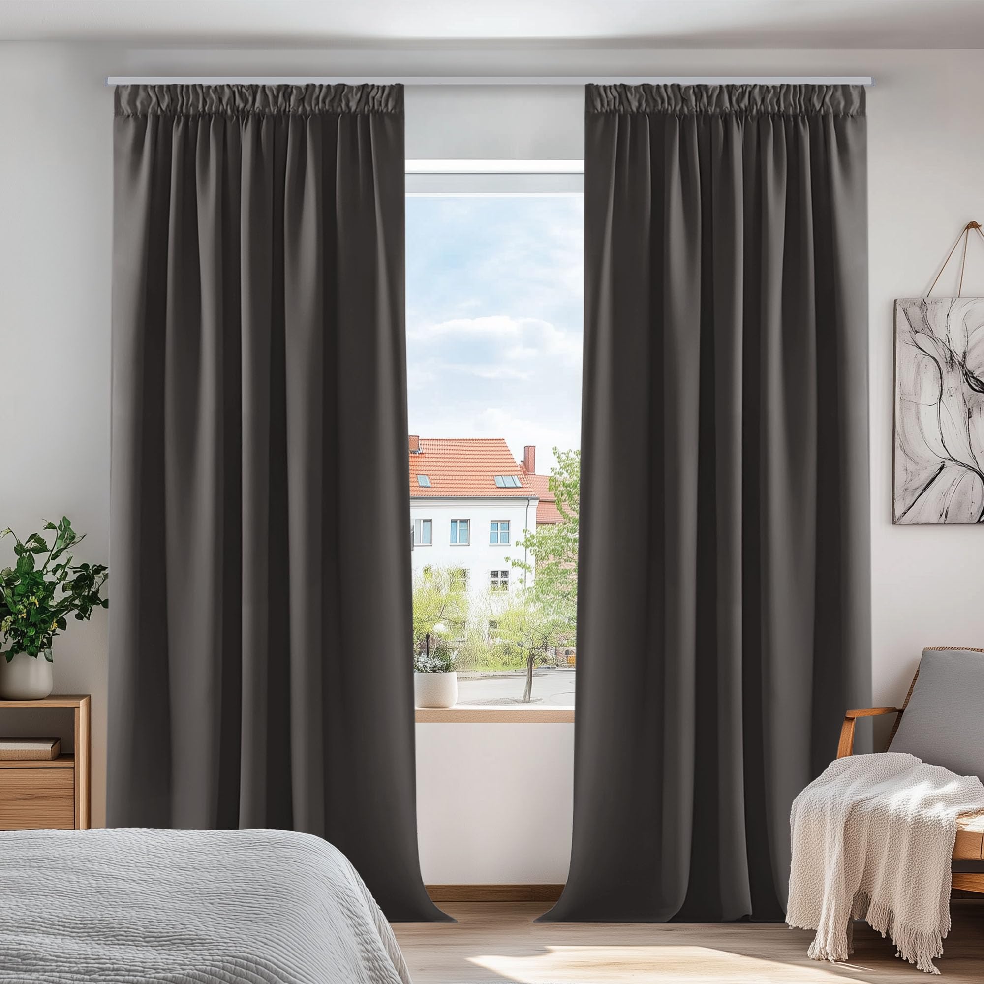Deconovo Gardinen mit Kräuselband Blickdicht Vorhänge Kälteisolierend Thermovorhang für Balkontür Schlafzimmer 2 Stück