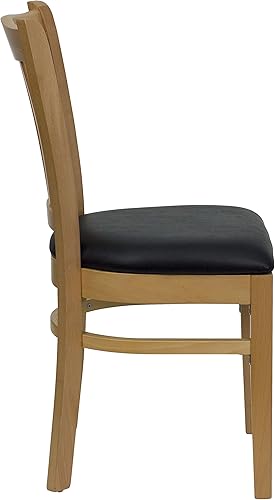Miniatura 23 de EMMA + OLIVER Silla de madera de caoba con respaldo de listones verticales, asiento negro del vinilo Asiento de vinilo negro/marco de madera de