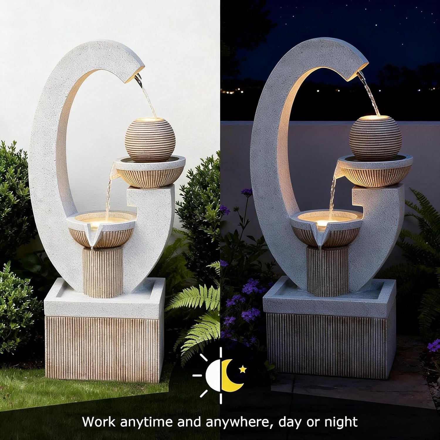 31'' H Outdoor Garden Fountains with Led Light Contemporary Design, Perfect for Garden, courtyards, Landscaping, Patio, Balconies, and lawns