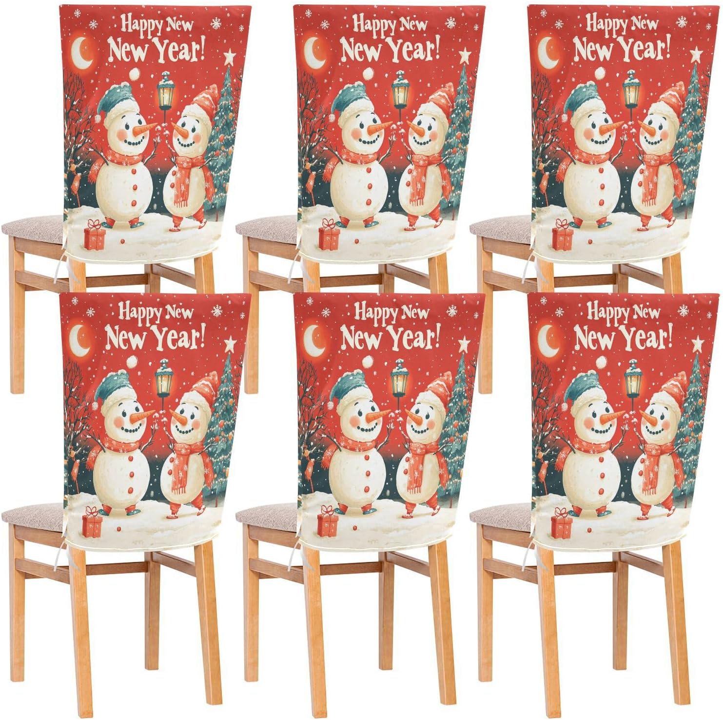 MNSRUU Christmas Chair Back Cover for Dining Room,Snowman Chair Slipcovers Set of 6,Snowman Chair Cover for Kitchen Hotel Holiday Party Decor,93