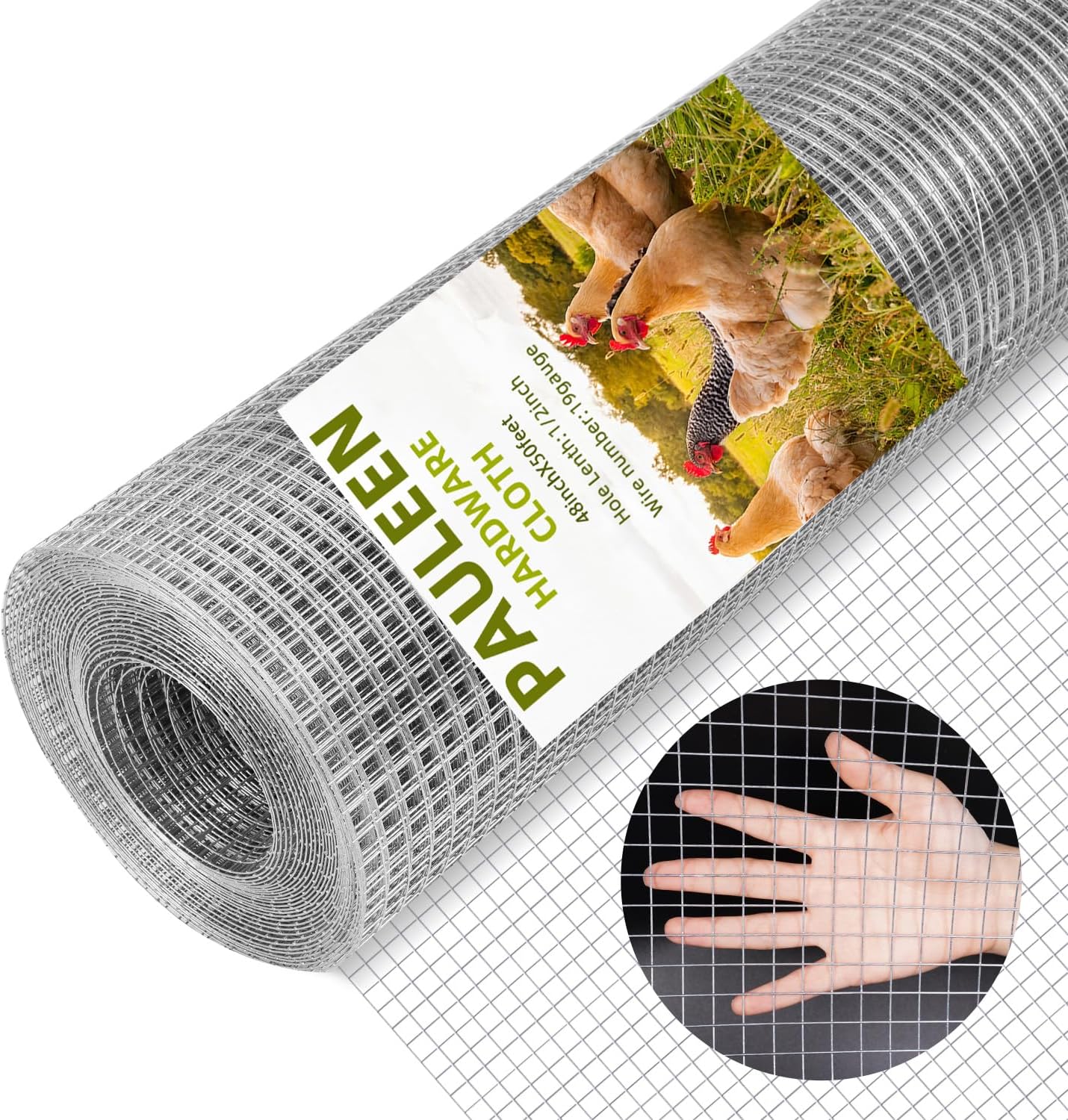 1/2 Inch 19 Gauge Hardware Cloth, 48"x50' Double-Layer Hot-Dip Galvanized After Welding, Heavy-Duty Chicken Wire,Rabbit/Garden Fence Mesh Roll - Durable Welded Poultry Netting, Tree Guard