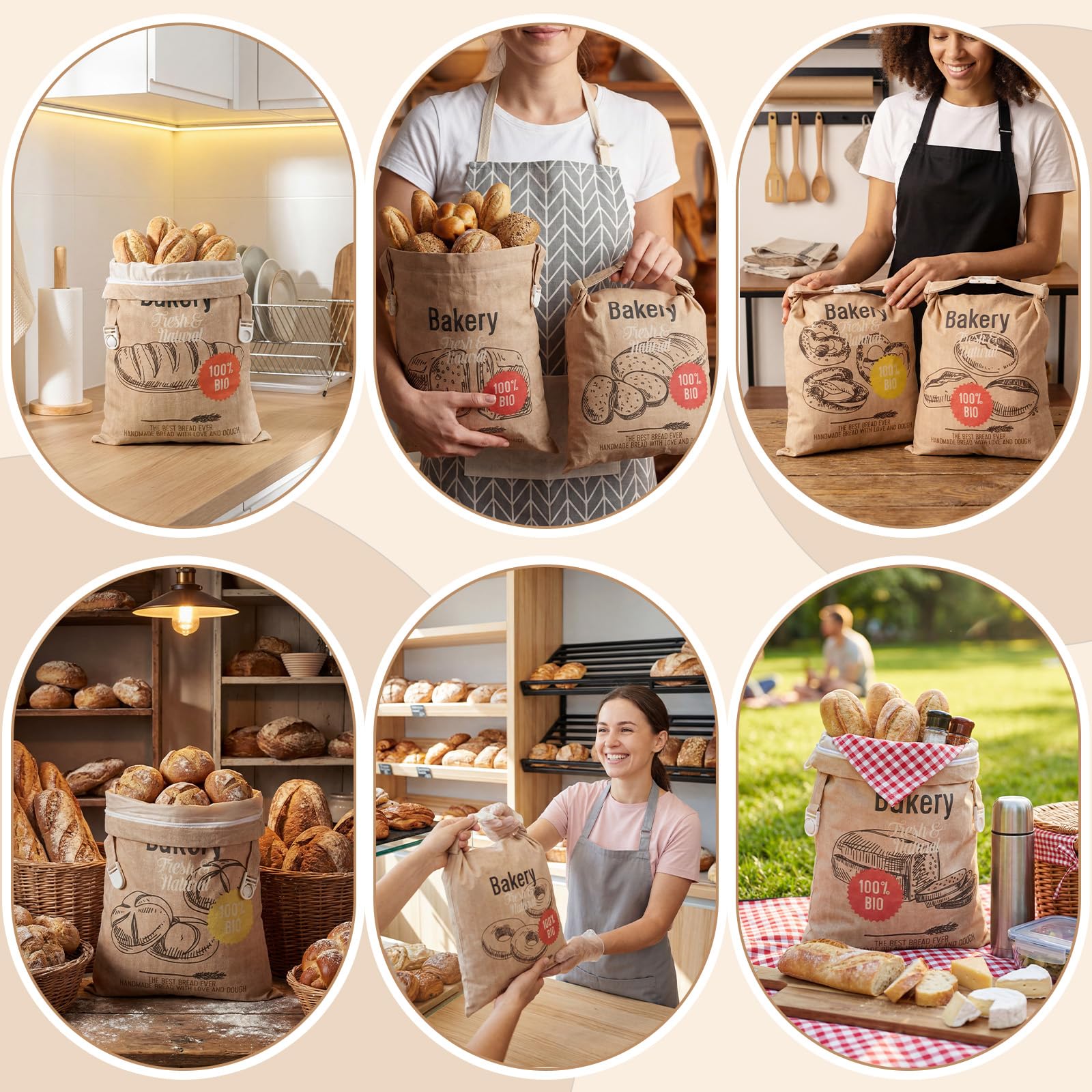 Tigeen Bienenwachs-Brotbeutel für Sauerteig und hausgemachtes Brot, 43,2 x 33 cm, XL, wiederverwendbar, Bio-Leinen, Bienenwachs-Wraps mit Reißverschluss für frische Lebensmittel, Aufbewahrung von Brot