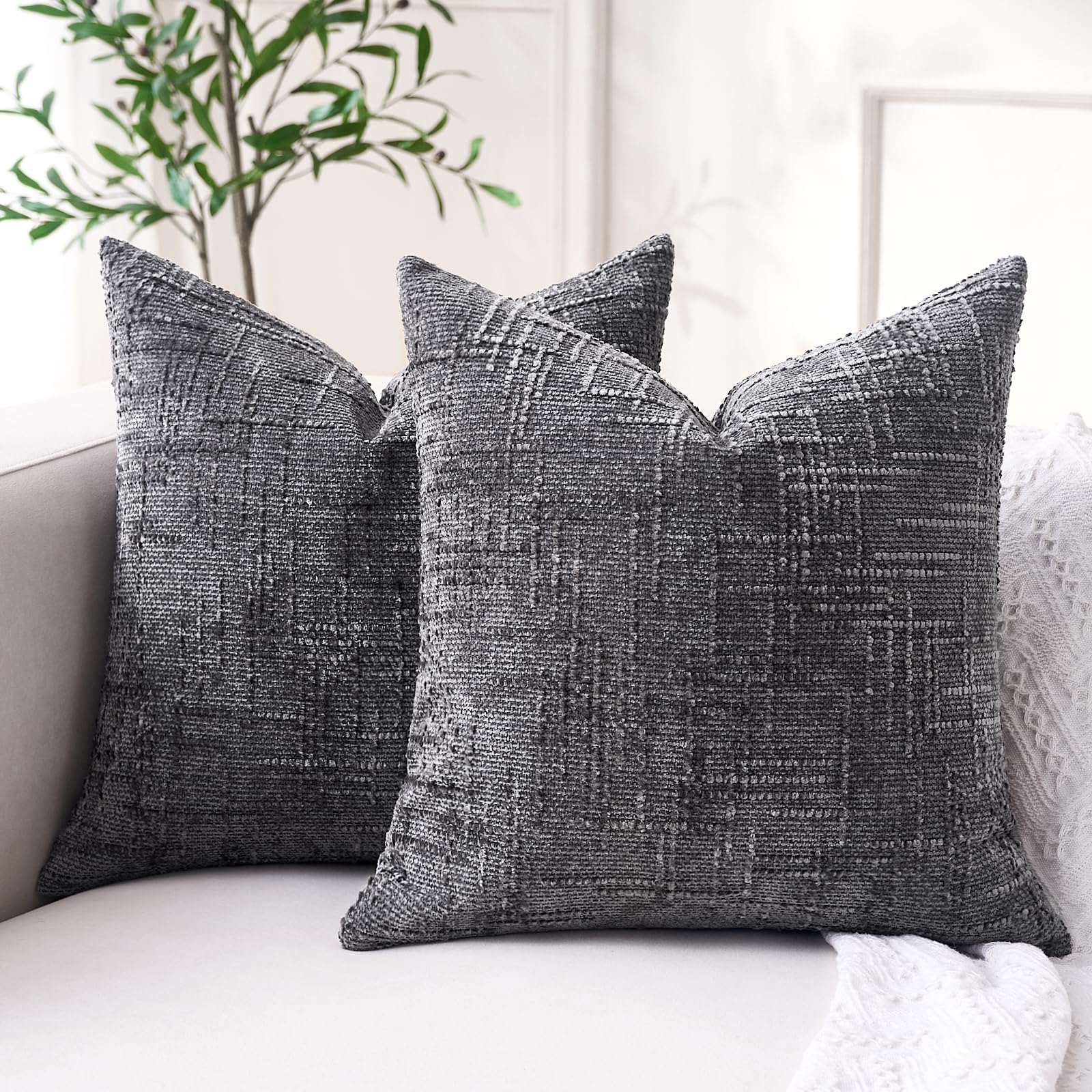 Grey Cushion Covers 45 x 45 Chenille Boho Throw Pillow Covers Modern Farmhouse Decor 45 x 45 Cushion Home Decoration Grey Cushions for Sofa Living Room Bedroom Couch Decorative Pillows Cozy Home Finds — image 1