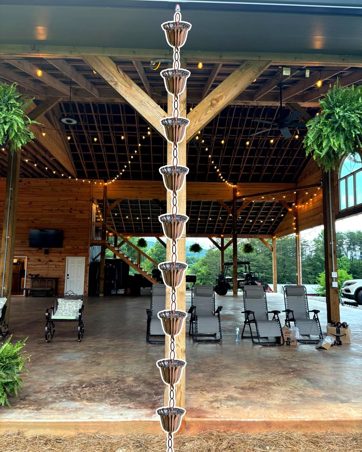 YNBSHGAA Rotating Rain Chain Waterfall for Porch Gazebo Villa, Extra Long Rainwater Catcher Enhances Downspout Drainage,Style1-2.4m (7.9ft)