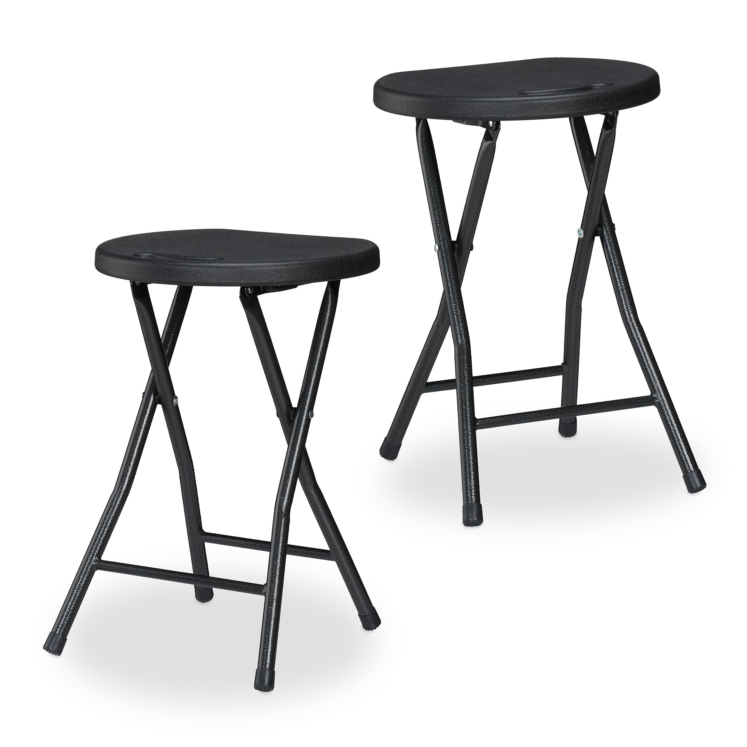 Relaxdays Folding Stool, Set of 2, with Handle, Garden & Balcony, Foldable Outdoor Seat, HxWxD: 46 x 31 x 30 cm, Black