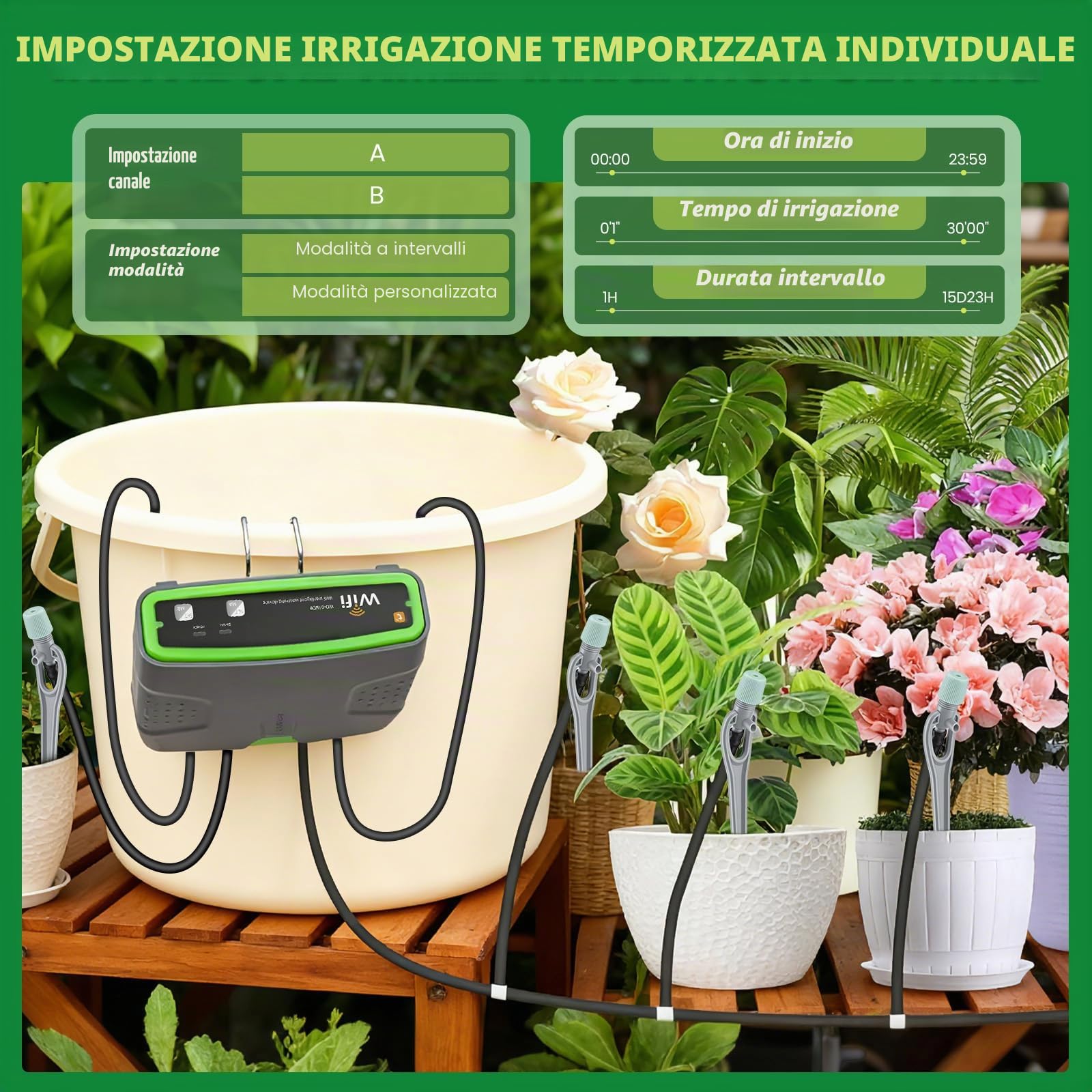 Wifi Sistema Di Irrigazione Automatica Per Vasi,Kit Irrigazione Automatica | Con Pompa Doppia,Controllo Remoto App,Installazione Automatica Per 20 Vasi,Per Piante Da Interno,Balcone