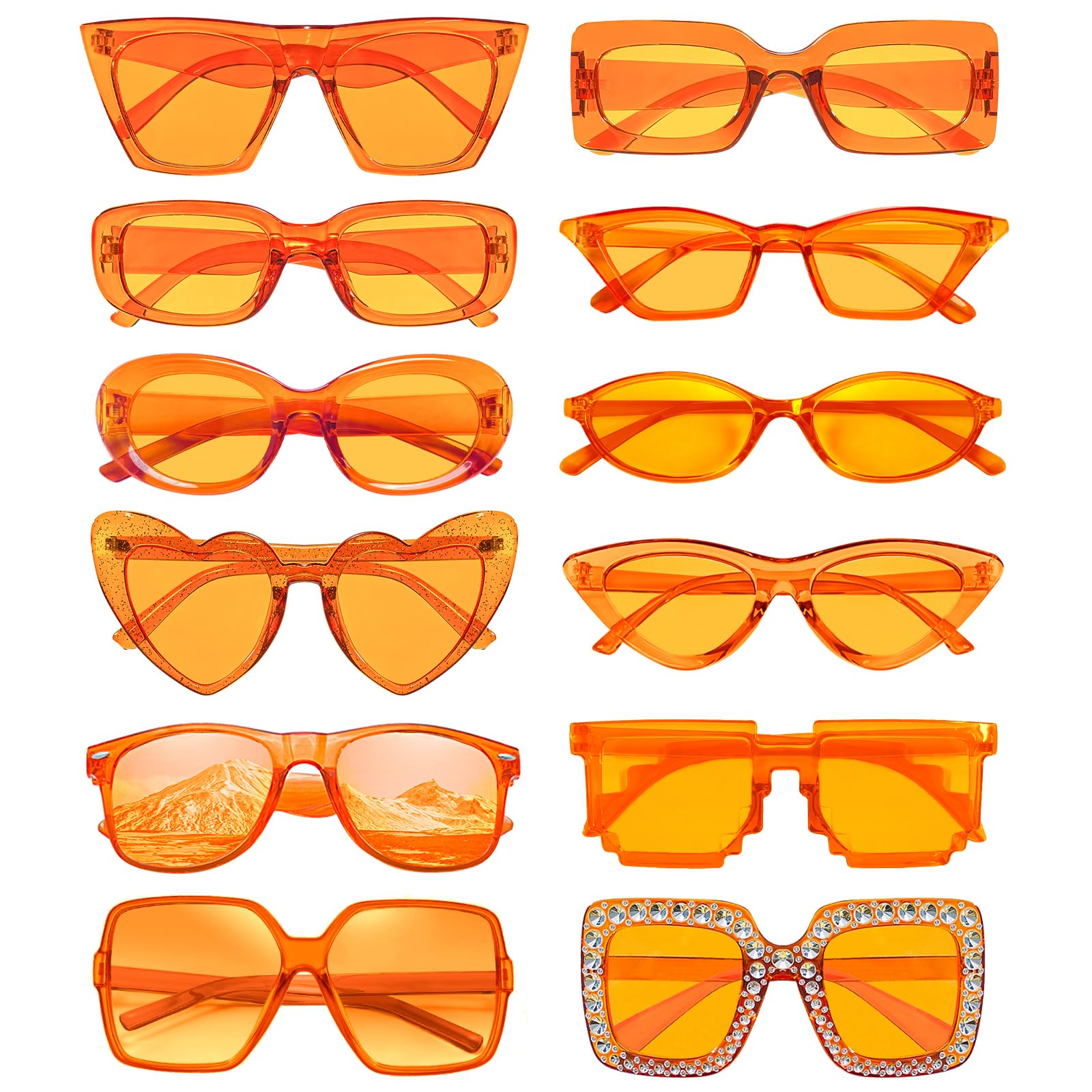 SUNOVELTIES Lot de 12 paires de lunettes de soleil orange classiques rétro pour fête, accessoires de costume, lunettes en vrac pour adulte unisexe