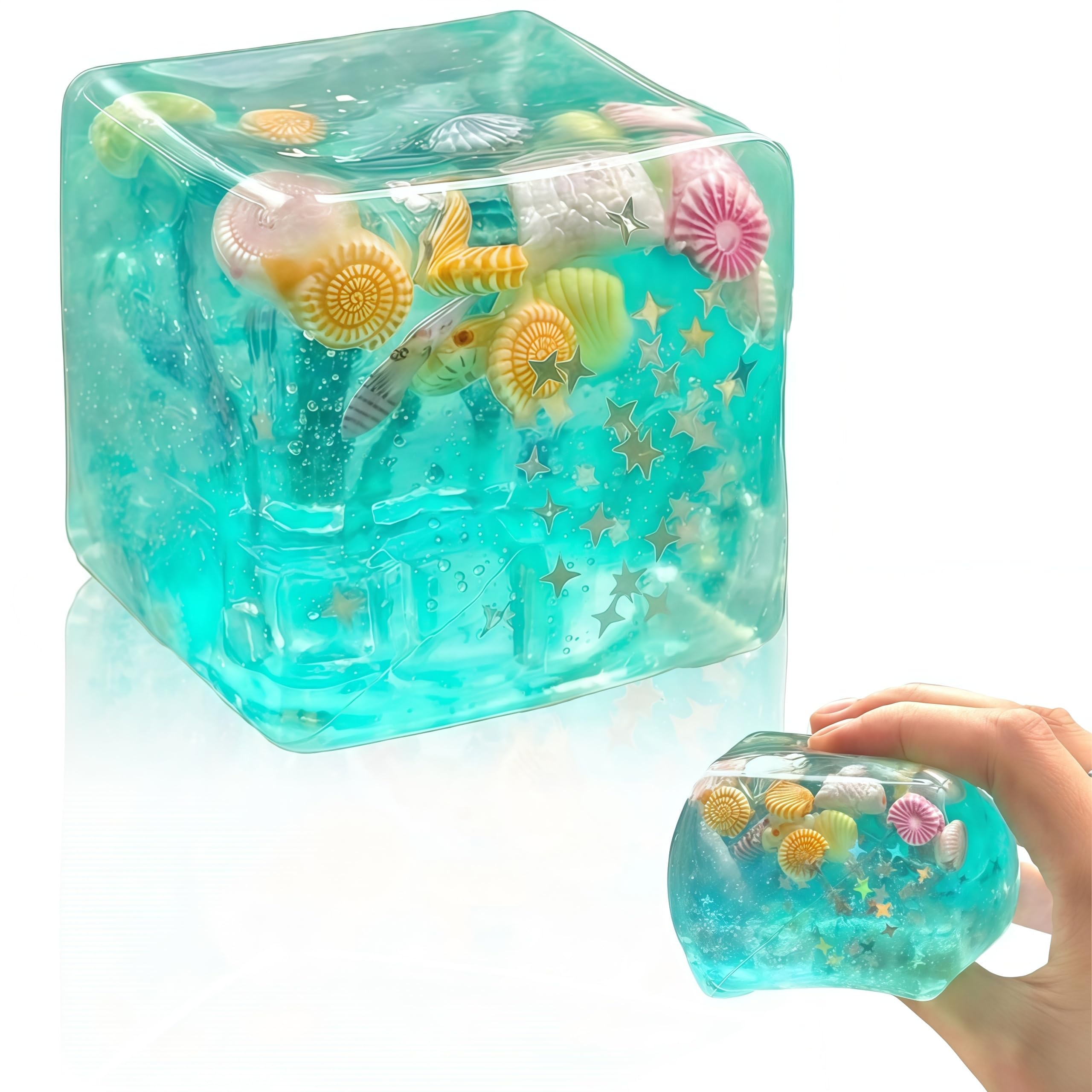 Squishy Cube, Ocean Shells Nice Ice Cube Squishy Fidget Toys, Slow Rise Squishies Stress Balls for Adults & Teens, Soft Squeeze Sensory Toys for Stress and Anxiety Relief