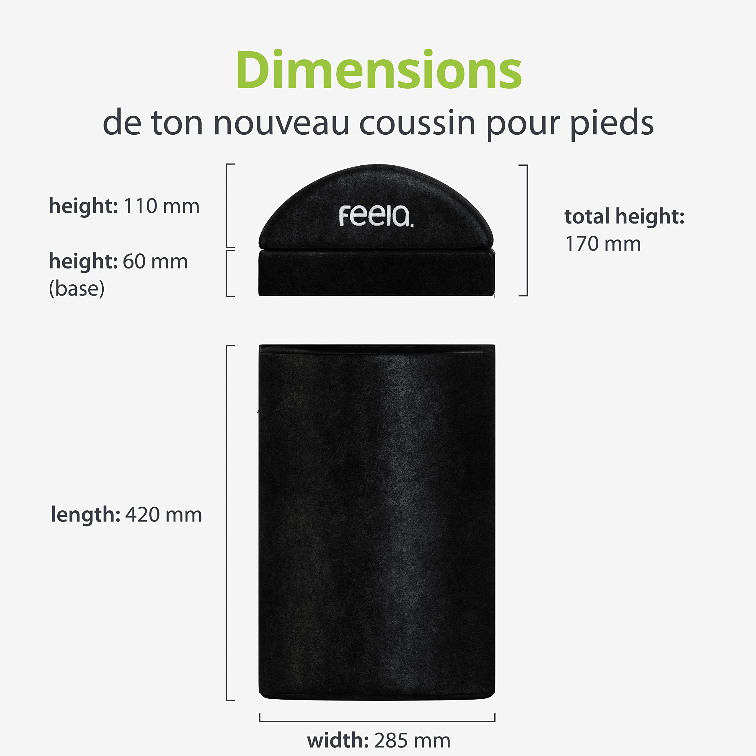 feela.® Repose-pieds ergonomique pour bureau & Co | Utilisable comme tabouret, repose-pieds ou repose-pieds au bureau | Foot Rest | Réglable en hauteur (Noir)