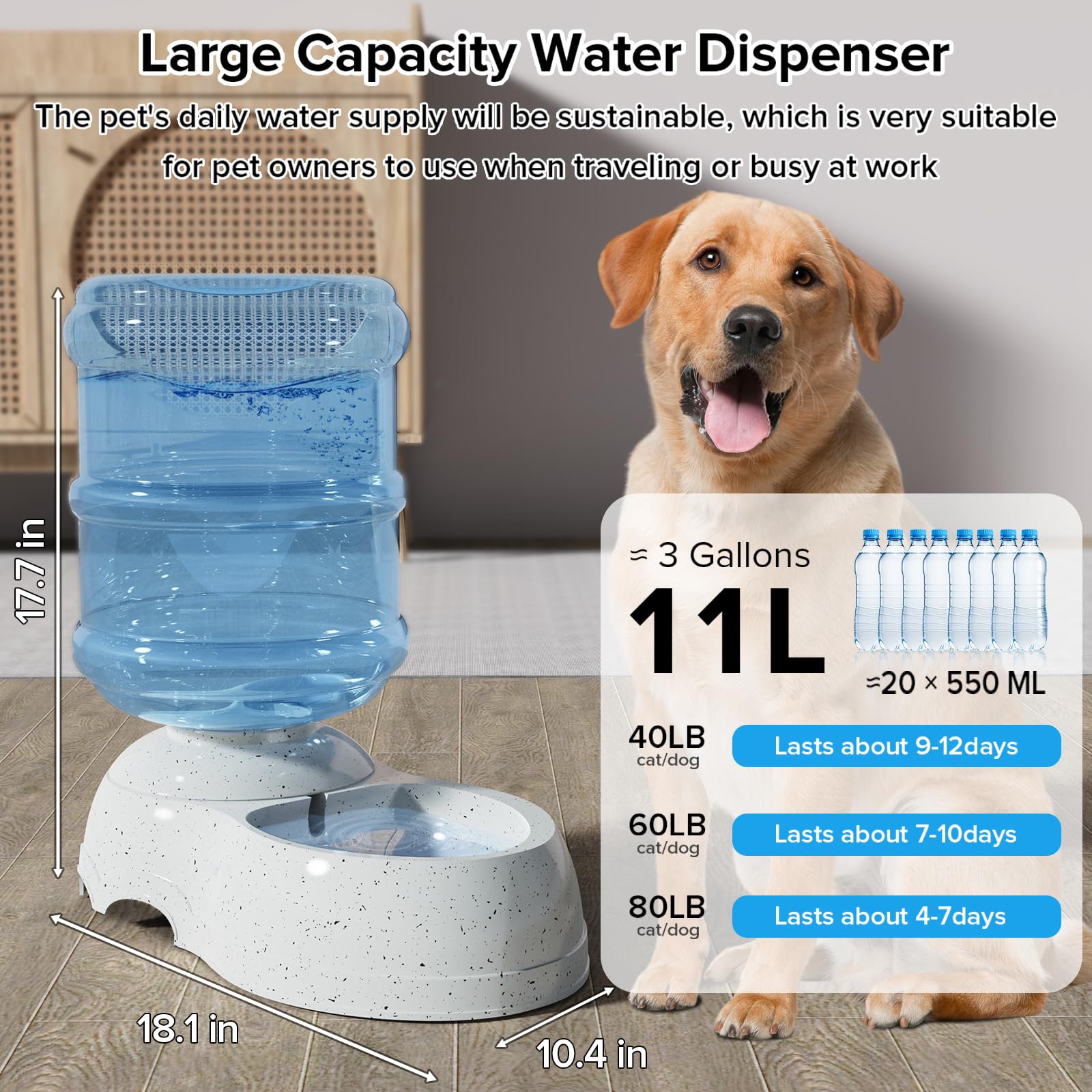 Kenond Grande erogatore dell'acqua del cane da 3 galloni, ciotola automatica dell'acqua di gravità