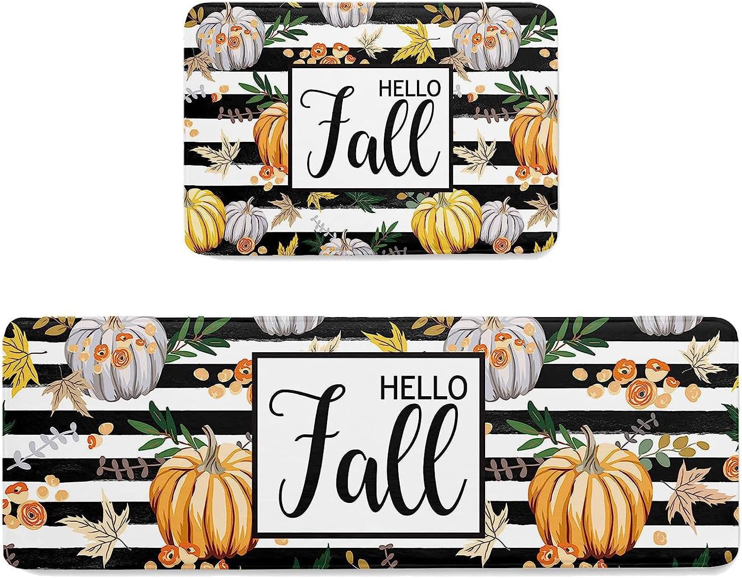 ILDZMMC Fall Kitchen Rugs and Mats Set of 2 Thanksgiving Kitchen Rug Non Slip Backing Fall Decorations for Home Seasonal Farmhouse Fall Holiday Autumn Kitchen Floor Mat 16"X47"+16"X24" (Fall 04)