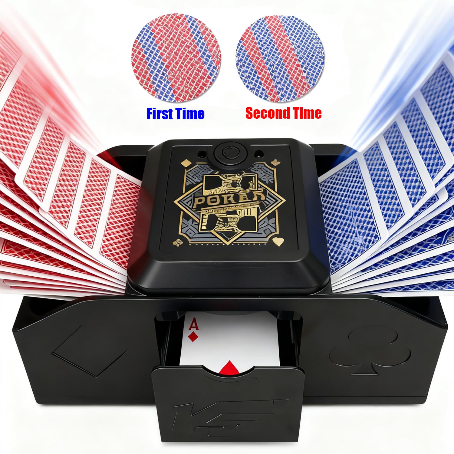 Mischia Carte Automatico Induttiva, Mescolatore Automatico di Carte 1-2 Mazzi, Card Shuffler Funzionamento a USB/Batteria, Mescolatore Elettrico da Poker per Uno, Skip-Bo, Phase 10, Blackjack