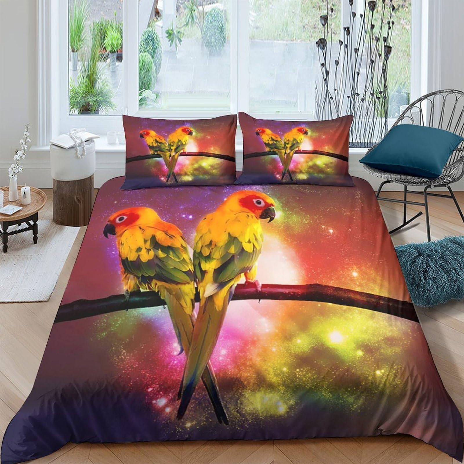 Ctjqhvkz Style-8 3D Printed Parrot Bird Fitted Sheet Microfiber Soft Colorful Sunset Tree Mattress Cover For Bedroom Guest Room Dorm Decor Single（135X200cm）