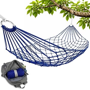 Mesh Hammock - Easy to Set Up Rope Hammocks for Outside, 90x31.5 Nylon Net Hammock, Max 100 KG (220 Pounds), Tree Hammocks for Outside, Camping & Patio Relaxation