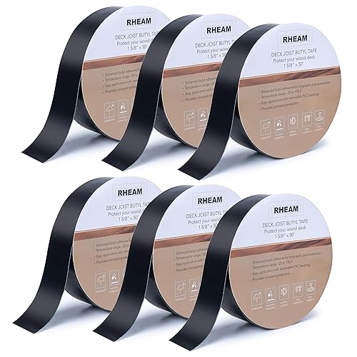 Rheam Cinta de butilo para viguetas de cubierta  1 58 pulgadas x 50 pies x 6 rollos  Sello impermeable, resistente a la intemperie, cinta adhesiva