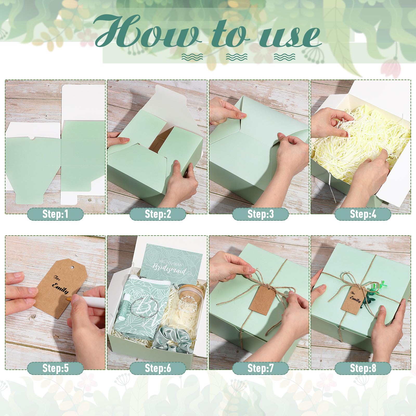 FillTouch 54 Pcs Bridesmaid Proposal Gifts, Will You Be My Bridesmaid, Maid of Honor Bride Gifts Include Gift Box Makeup Bag Invited Card Glass Cup Lip Balm Scrunchie Knotted Bracelet(Green)