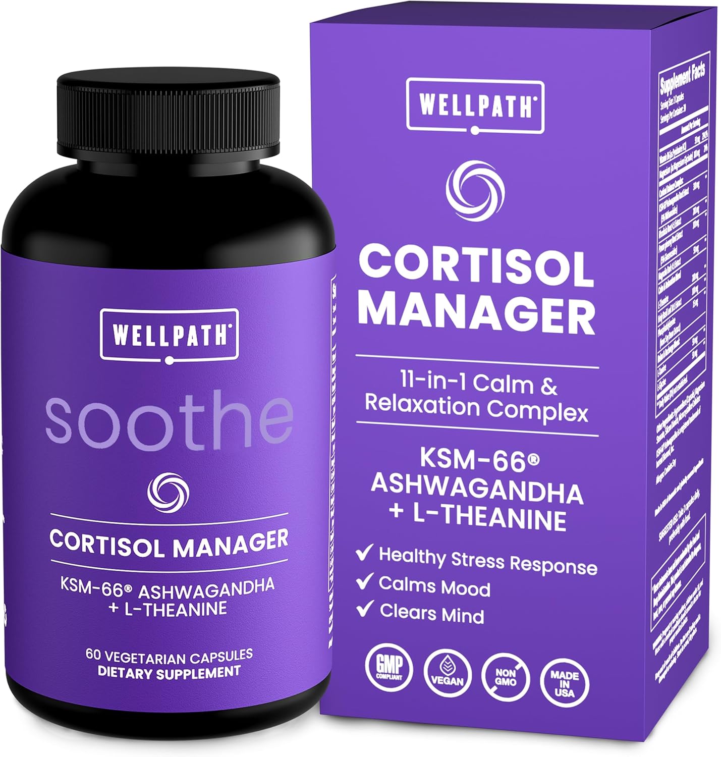WellPath Soothe Cortisol Manager – Cortisol Supplements for Women with KSM-66® Ashwagandha & L-Theanine – Stress Support, Detox – 11-in-1 Complex, Vegan, Made in USA, Non-GMO, 60 Ct WellPath Soothe Cortisol Manager – Cortisol Supplements for Women with KSM-66® Ashwagandha & L-Theanine – Stress Support, Detox – 11-in-1 Complex, Vegan, Made in USA, Non-GMO, 60 Ct