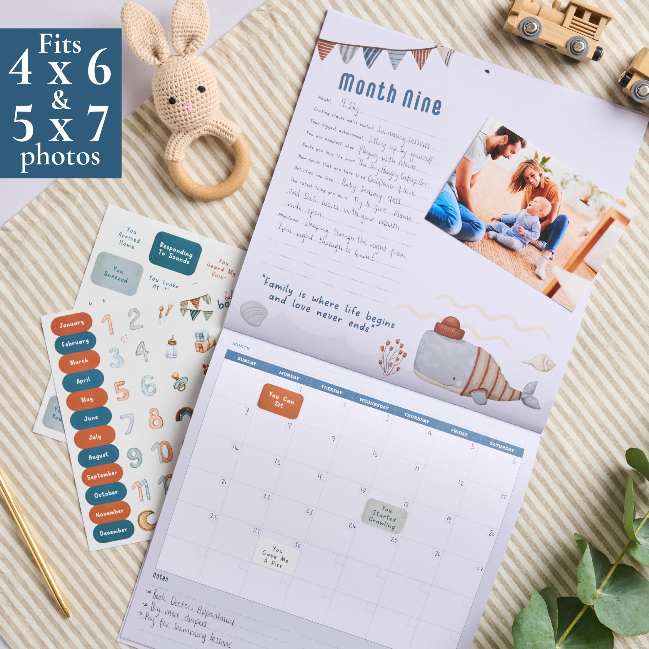 Erinnerungsbuch für das erste Jahr & 1. Jahreskalender mit 100 Aufklebern | Baby erstes Jahr Kalender mit Aufklebern & Kalender für das 1. Jahr, Baby Tracker