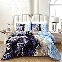 Vista 2 de AO AOAOWAY - Juego de edredón de mármol azul tamaño queen, 3 piezas (1 edredón + 2 fundas de almohada), diseño de acuarela de lava volcánica