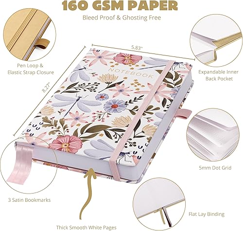 Miniatura 10 de Diario punteado  Papel blanco grueso a prueba de sangrado de 160gsm  200 páginas de cuadrícula de puntos numerados  Cuaderno de puntos de 5.8 x 8.3