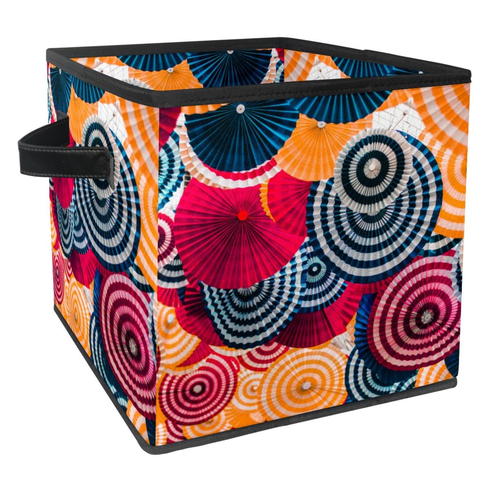 Boîte de rangement pliable cube en tissu motif parapluie coloré