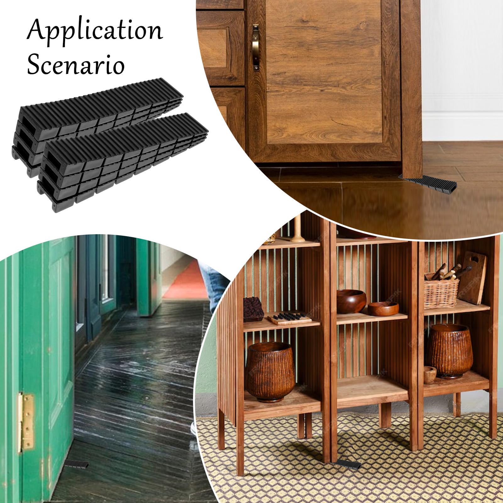 JJUNW 20 Stück Möbelkeile Kunststoff, Kunststoffkeile mit Integrierten Sollbruchstellen Keile Kunststoff Türstopper Unterlegkeile Möbel Ausgleichskeile für Stühle Tischstuhlfüße Schrank Tür(Schwarz)