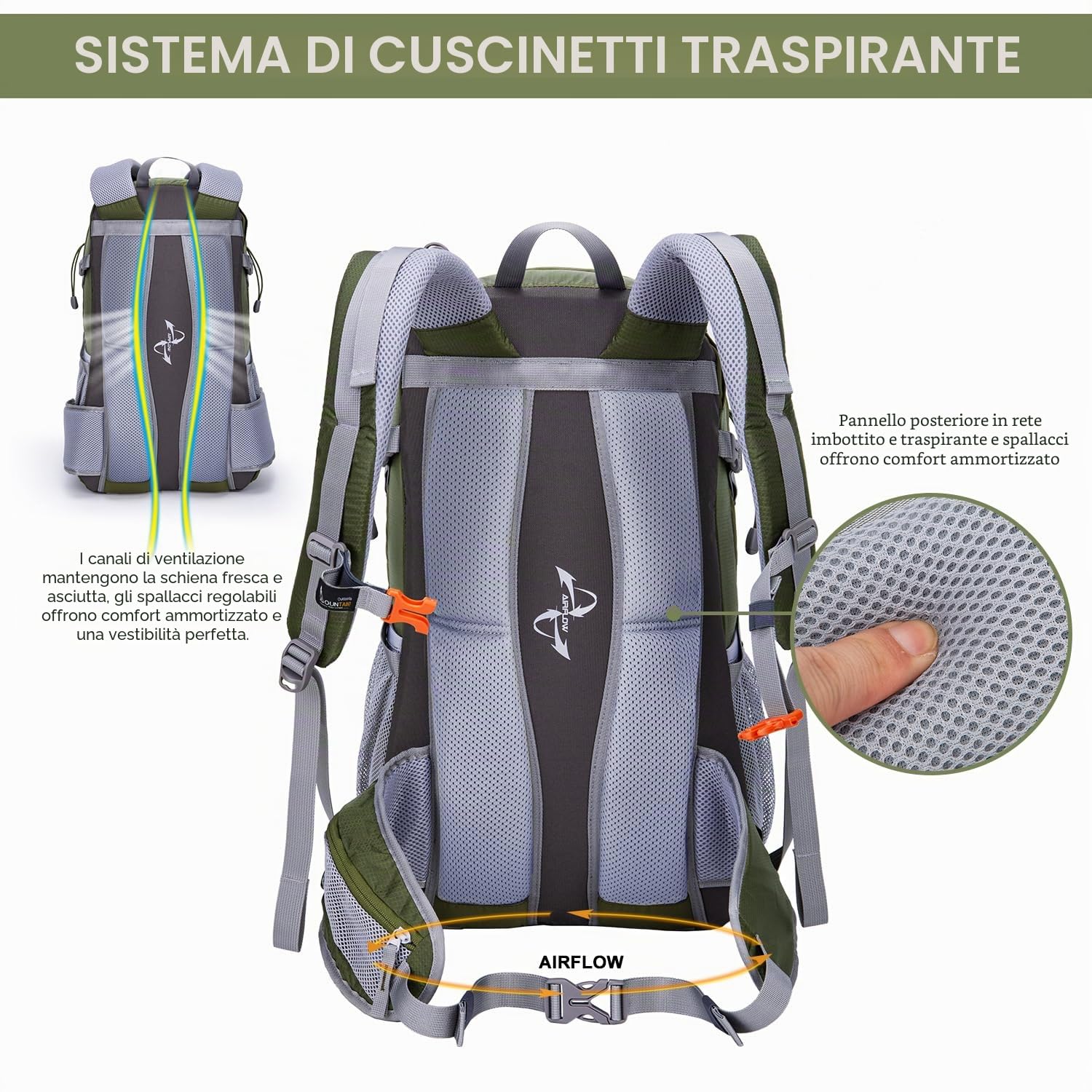 MOUNTAINTOP Zaino Trekking di 40 Litri Zaino da Montagna per Donna e Uomo Zaini da Viaggio Impermeabile con Copertura della Pioggia per Escursionismo Alpinismo Campeggio