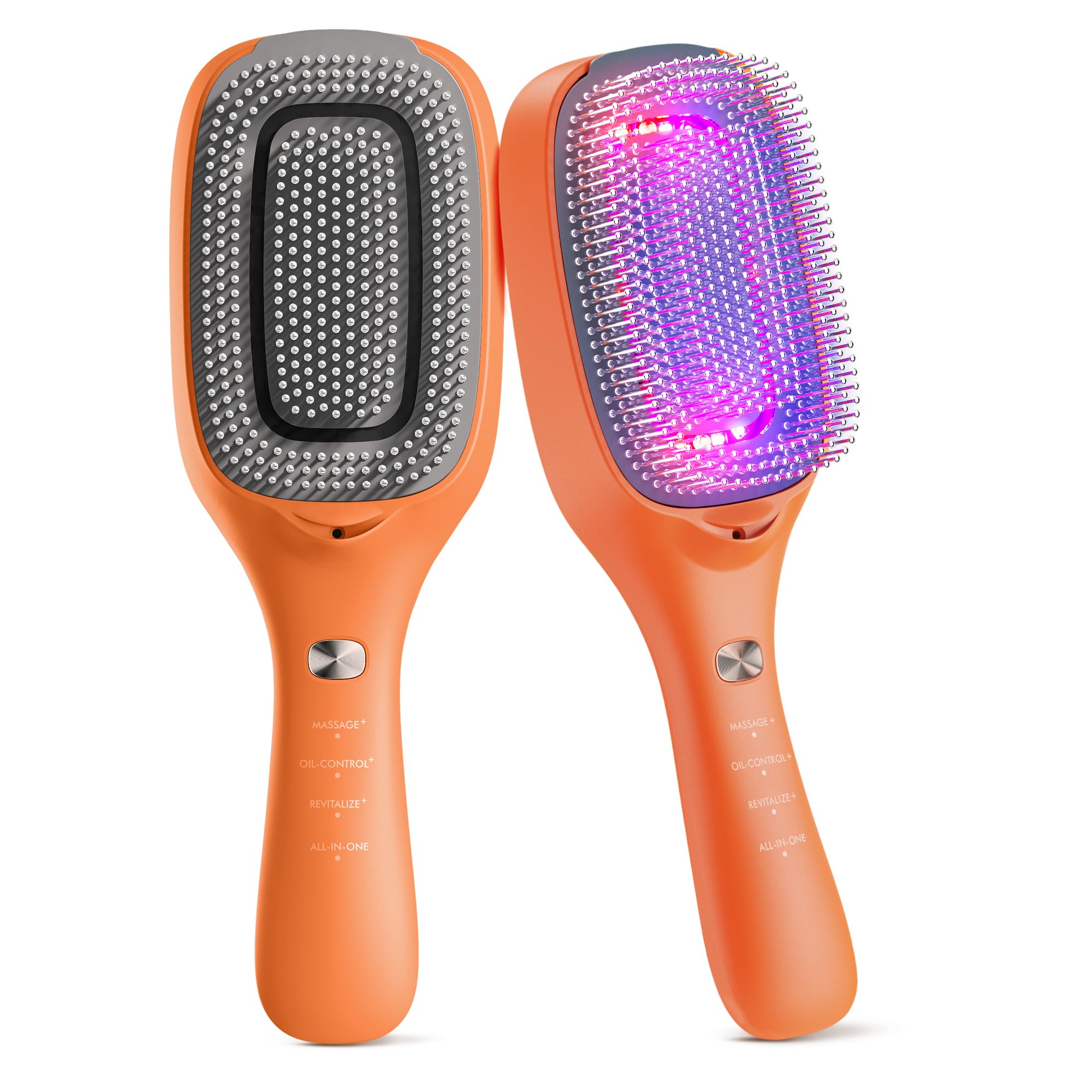 Peine láser para el crecimiento del cabello, Luz roja de 660 nm y luz azul de 460 nm,así como EMS e iones negativos,sirve para dar masajes, cuidar el cabello y estimular su crecimiento. Color naranja.