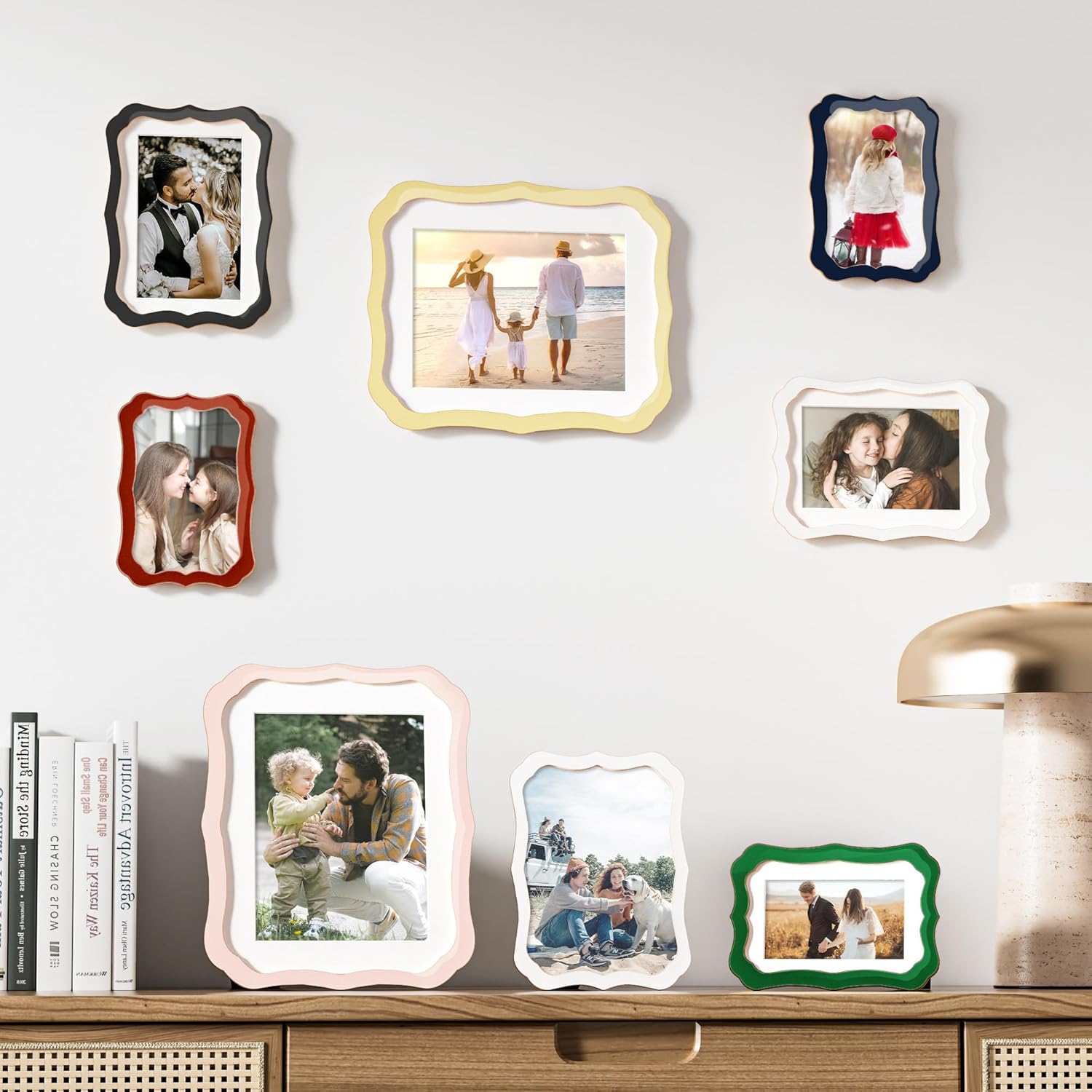 8x10 Enamel Picture Frame with HD-Tempered Glass, Display 5x7 Photo with Mat, Ornate Photo Frame with Metal Edge & Velvet Back for Tabletop & Wall Mount Vertically or Horizontally Display, Green