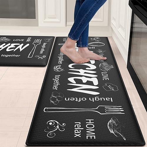 Collive Tapete de cocina antifatiga, 2 unidades, antideslizante, impermeable, tapete de cocina de granja para piso, acolchado, tapete de espuma