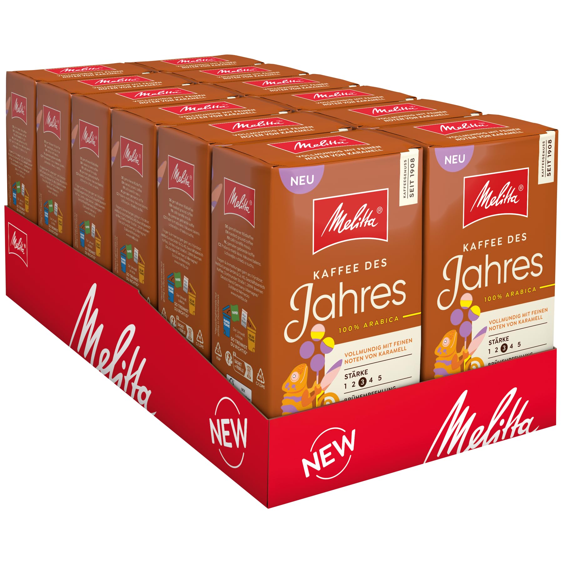 Melitta Kaffee des Jahres Filter-Kaffee 12 x 500g, gemahlen, Pulver für Filterkaffeemaschinen, 100% Arabica, mittlere Röstung, geröstet in Deutschland