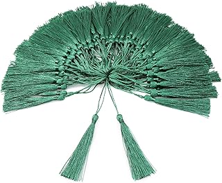 VAPKER 100 Pieces Green Tassels 13cm/5-Inch Silky Handmade Soft Tassels Floss Bookmark Tassels with 2-Inch Cord Loop for Jewelry Making, DIY Projects, Bookmarks