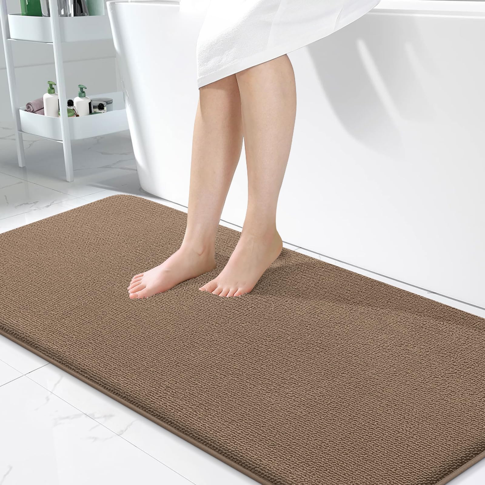 OLANLY Memory Foam Bathroom Runner Rugs 47x24, Absorbent Long Mat, Mocha