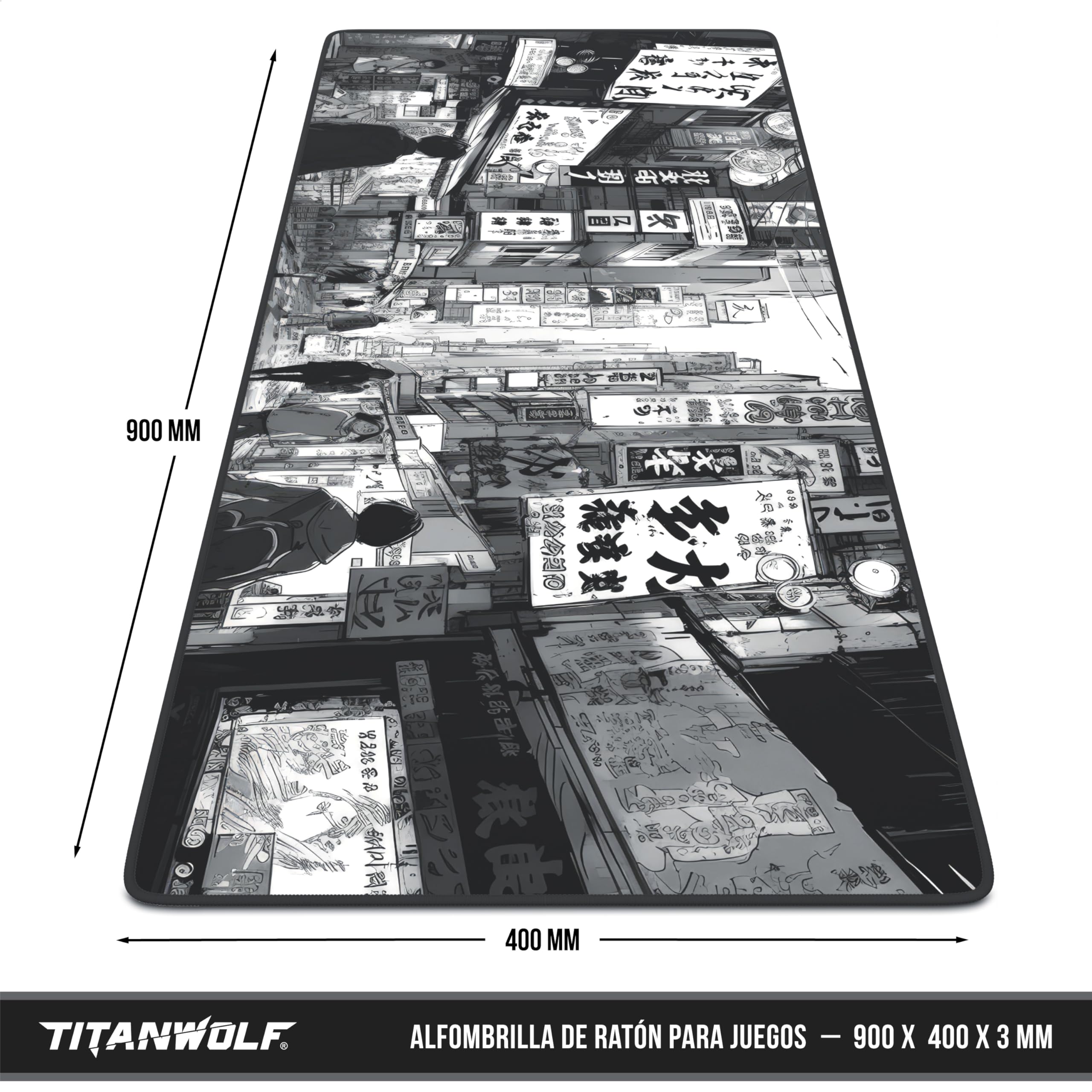 TITANWOLF Alfombrilla Gaming XXL para ratón 900x400, Mouse Pad, Precisión y Velocidad, Parte Inferior de Goma para una sujeción Estable, Antideslizante, Resistente al Agua, Manga